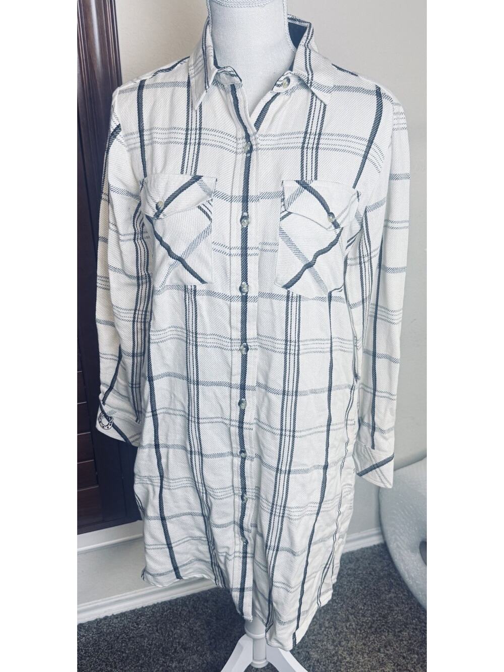 Tasha Polizzi Shirt Dress sz 8 Flannel Plaid‎ Boho Pockets Western Rodeo